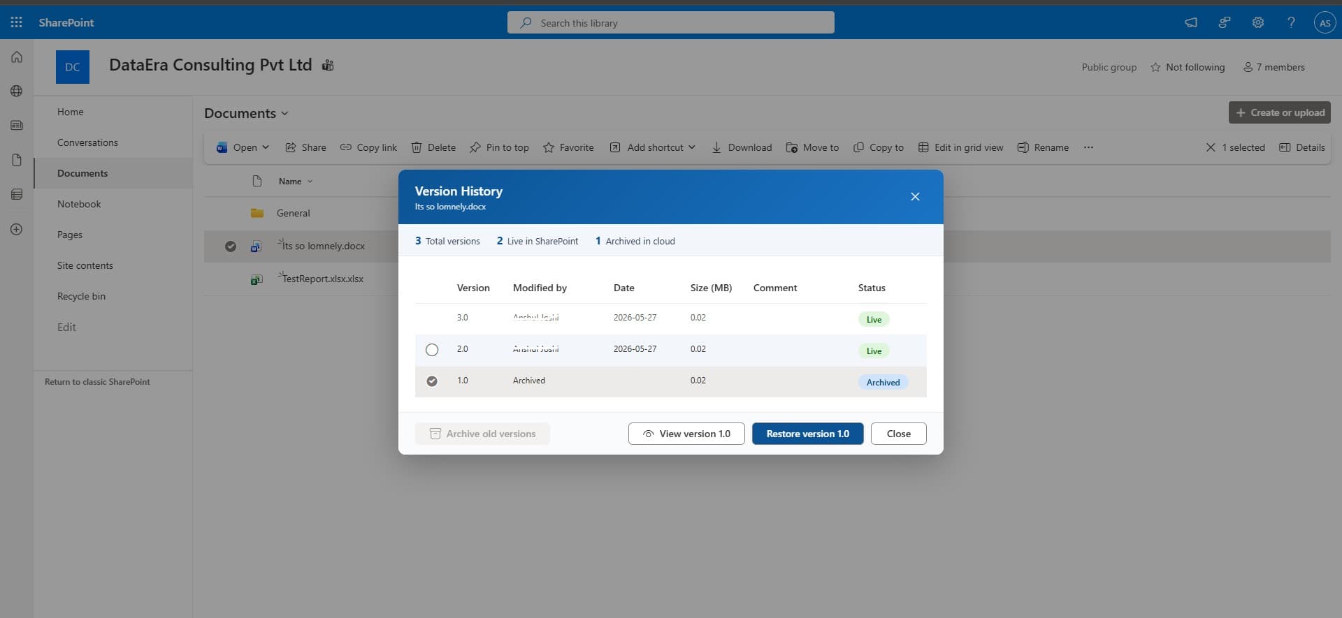 SharePoint document version history preserved by StorageIQ